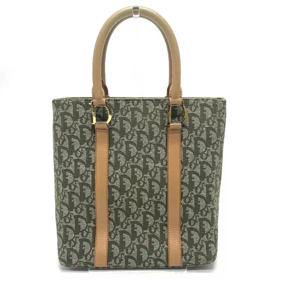 DIOR Trotter Logo DHardware Hand Bag Tote Bag Canvas/Leather Green - Picture 2 of 12
